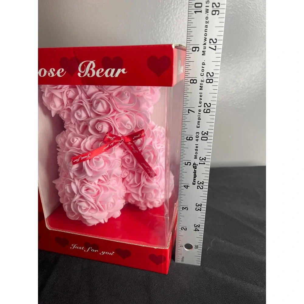 Pink Rose Bear Artificial Flower Teddy Bear in Gift Box 55775 Major Trading Inc